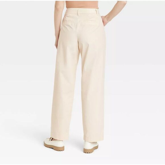 Women's High-Rise Pleat Front Straight Chino Pants - a New Day Cream 17 - Picture 3 of 4